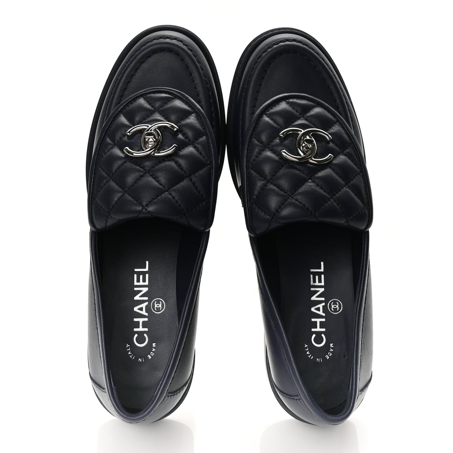 Lambskin Quilted CC Turnlock Loafers 38.5 Navy