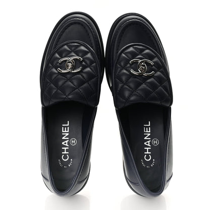 Chanel Lambskin Quilted CC Turnlock Loafers 38.5 Navy 2 of 11