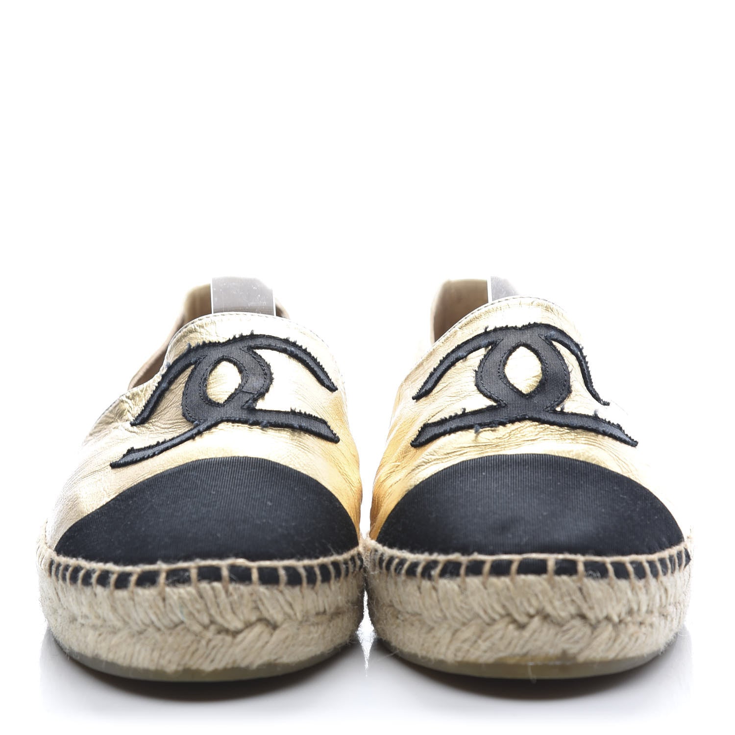 Chanel Laminated Lambskin Grosgrain CC Espadrilles 42 Gold Black 2 of 9