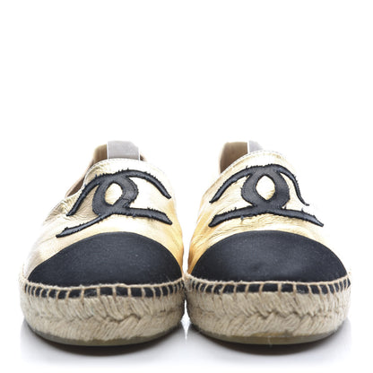 Chanel Laminated Lambskin Grosgrain CC Espadrilles 42 Gold Black 2 of 9