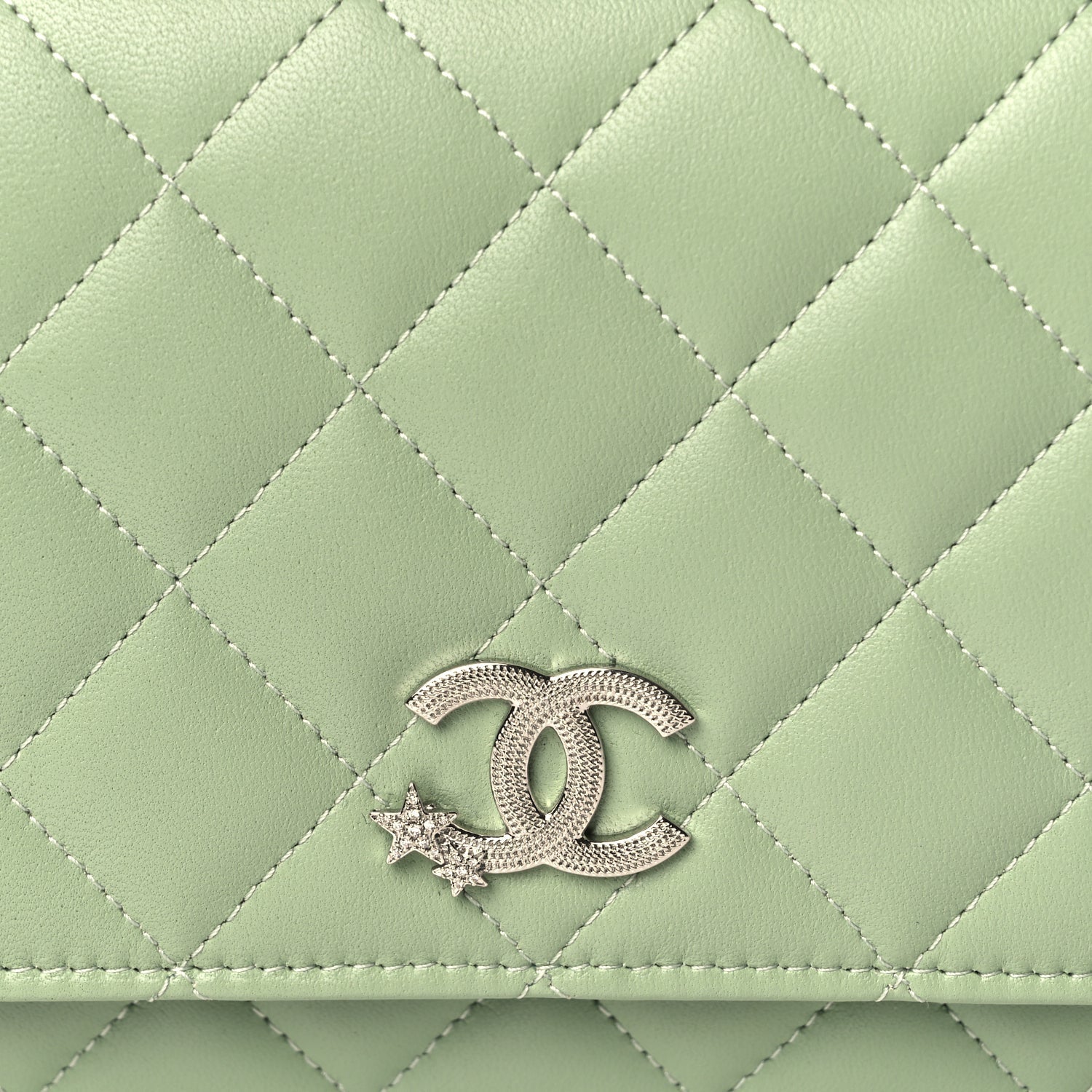 Chanel Lambskin Quilted Crystal Star Wallet On Chain WOC Green 7 of 9