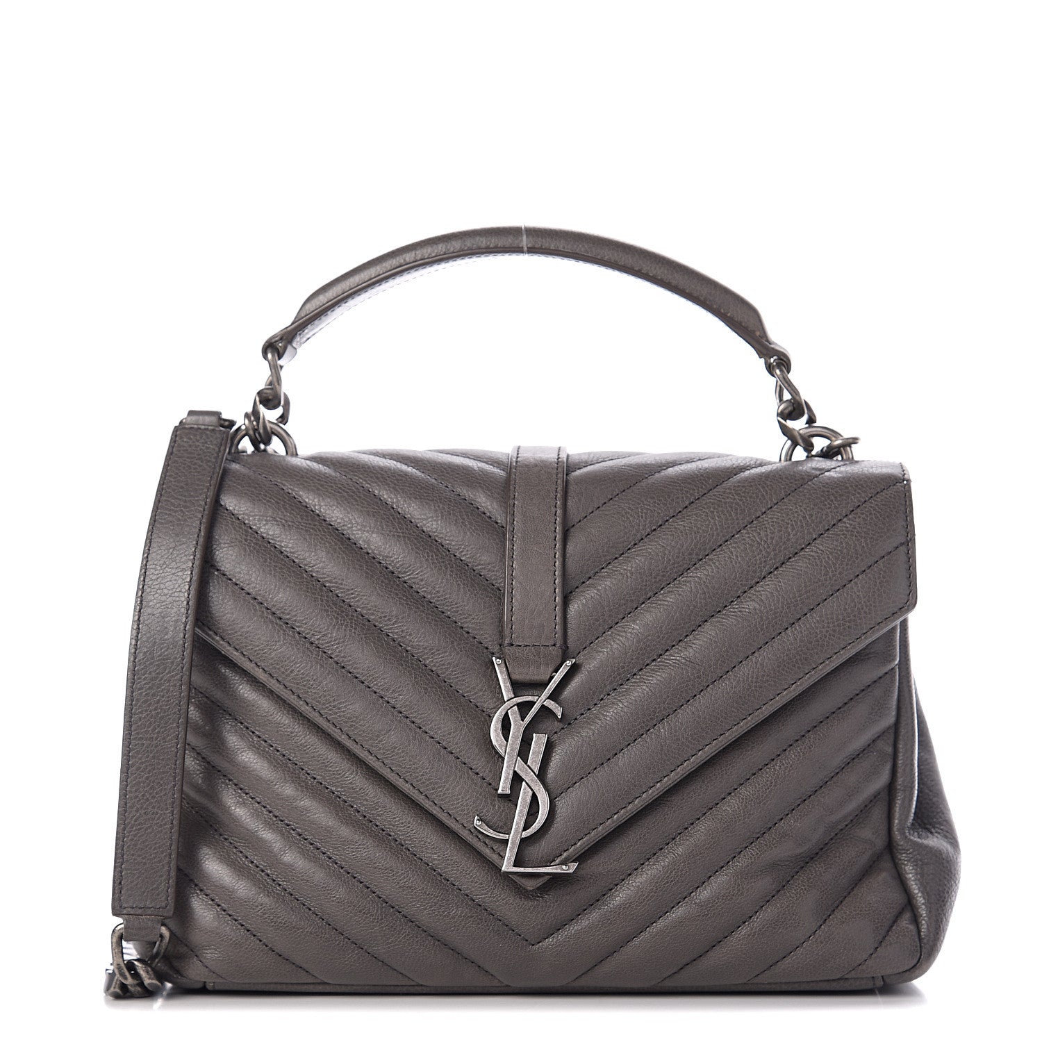 Saint Laurent Sheepskin Matelasse Chevron Monogram Medium College Bag Light Coal 1 of 10