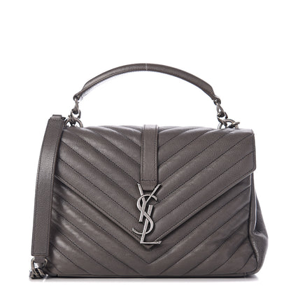Saint Laurent Sheepskin Matelasse Chevron Monogram Medium College Bag Light Coal 1 of 10