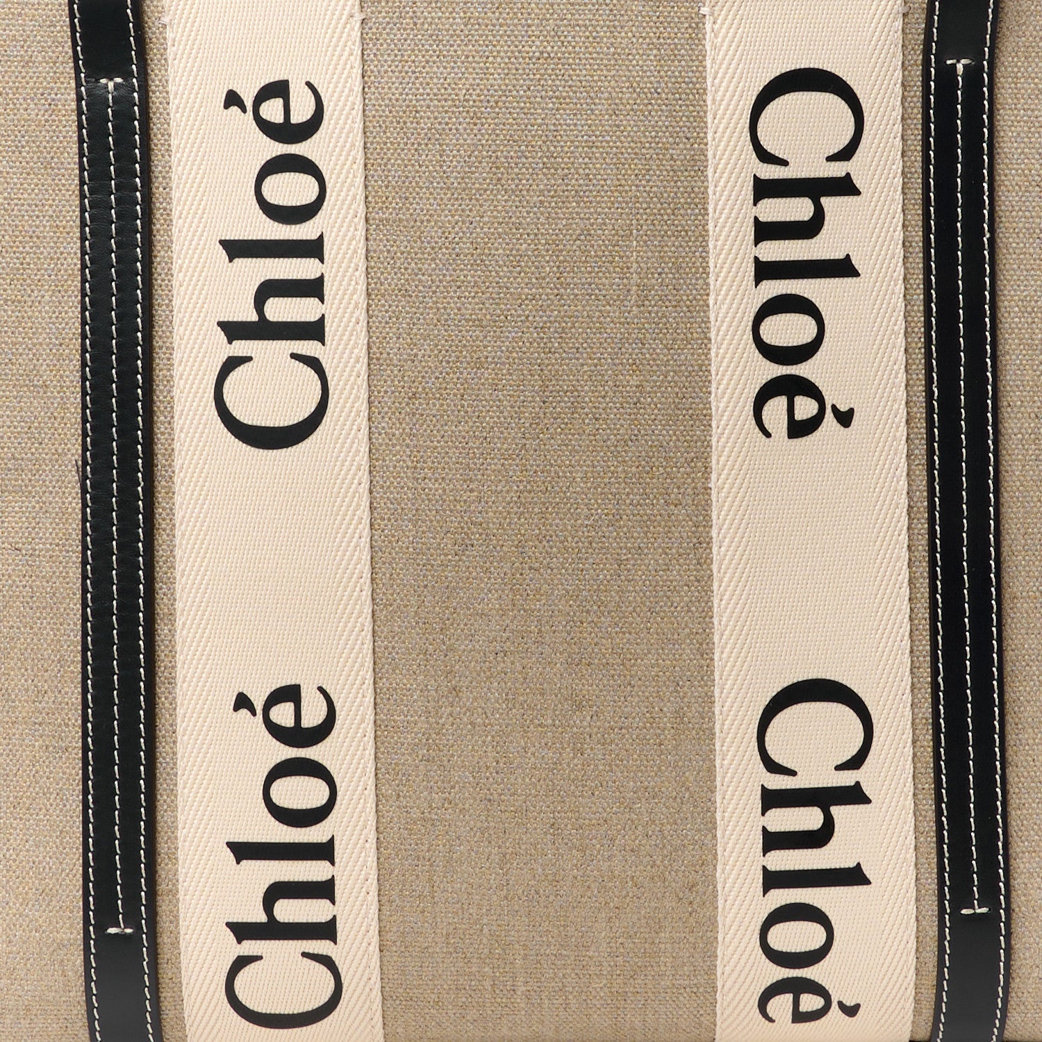Chloe Linen Calfskin Medium Woody Ribbon Tote White Black 9 of 11