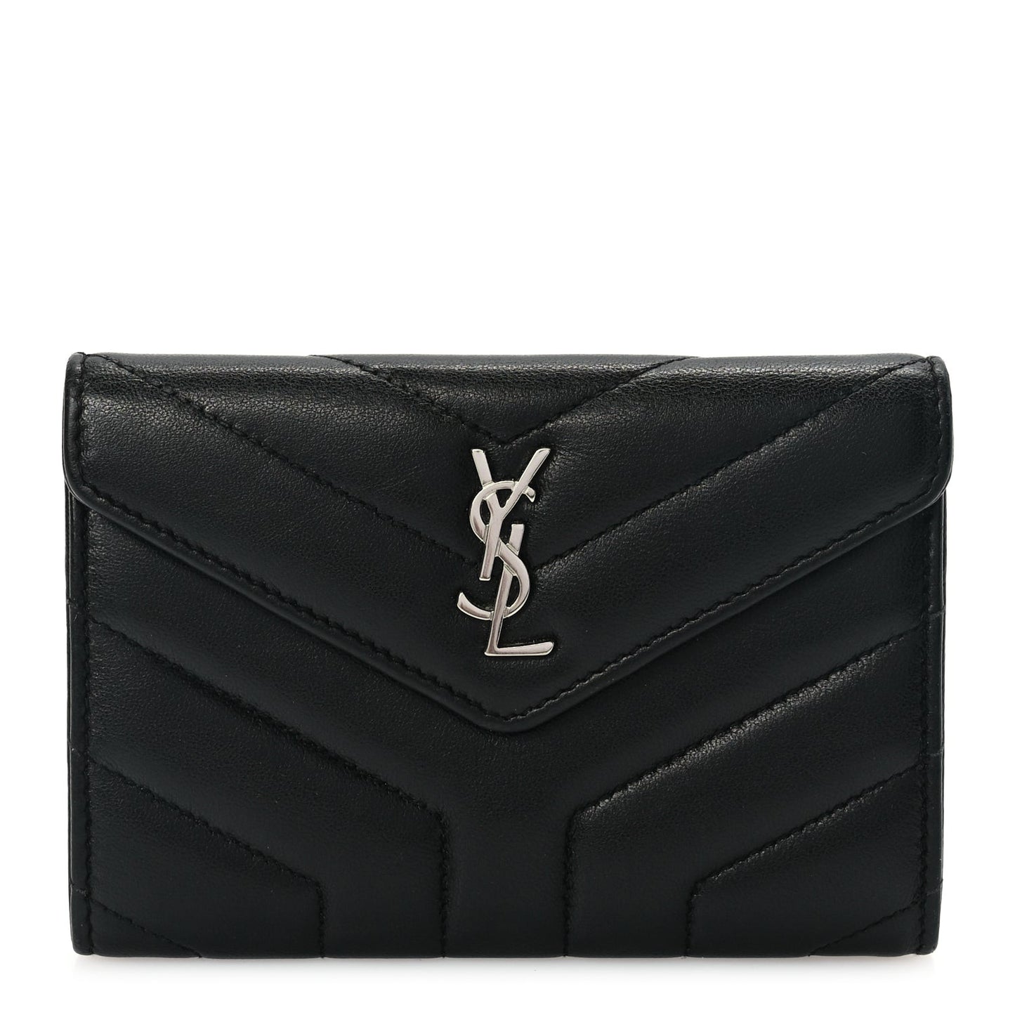 Lambskin Y Quilted Monogram Small Loulou Envelope Wallet Black