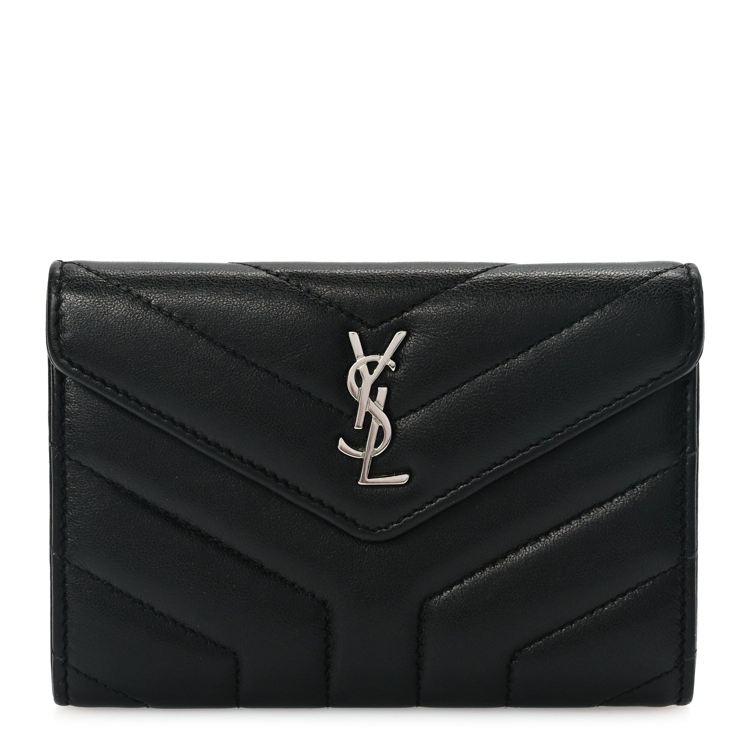 Saint Laurent Lambskin Y Quilted Monogram Small Loulou Envelope Wallet Black 1 of 7