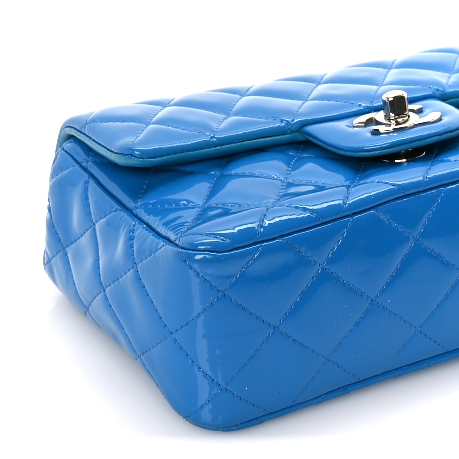 Chanel Patent Calfskin Quilted Mini Rectangular Flap  Blue 8 of 9