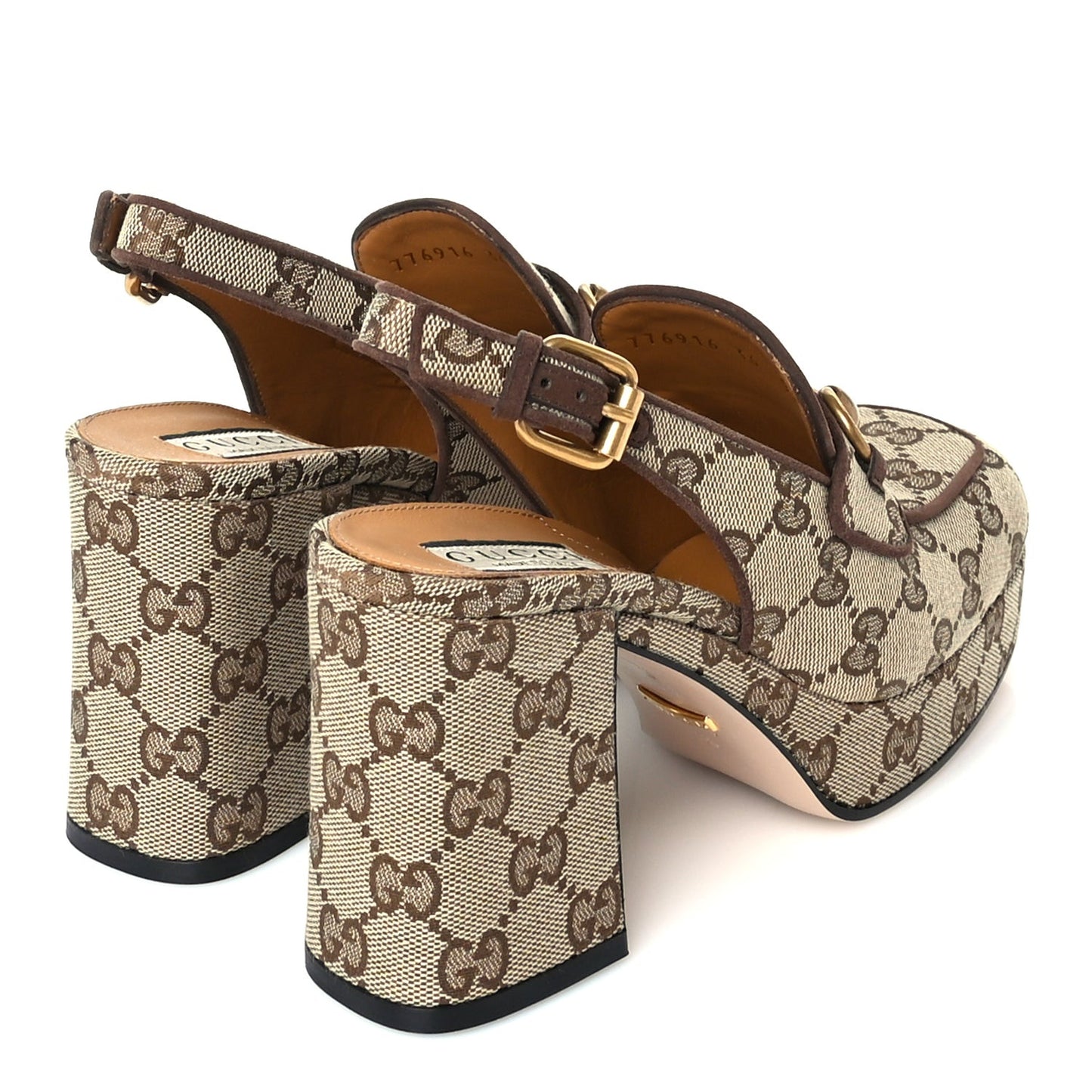 Monogram Kid Scamosciato Horsebit Platform 25/85mm Slingback Mules 36 Beige Ebony New Acero