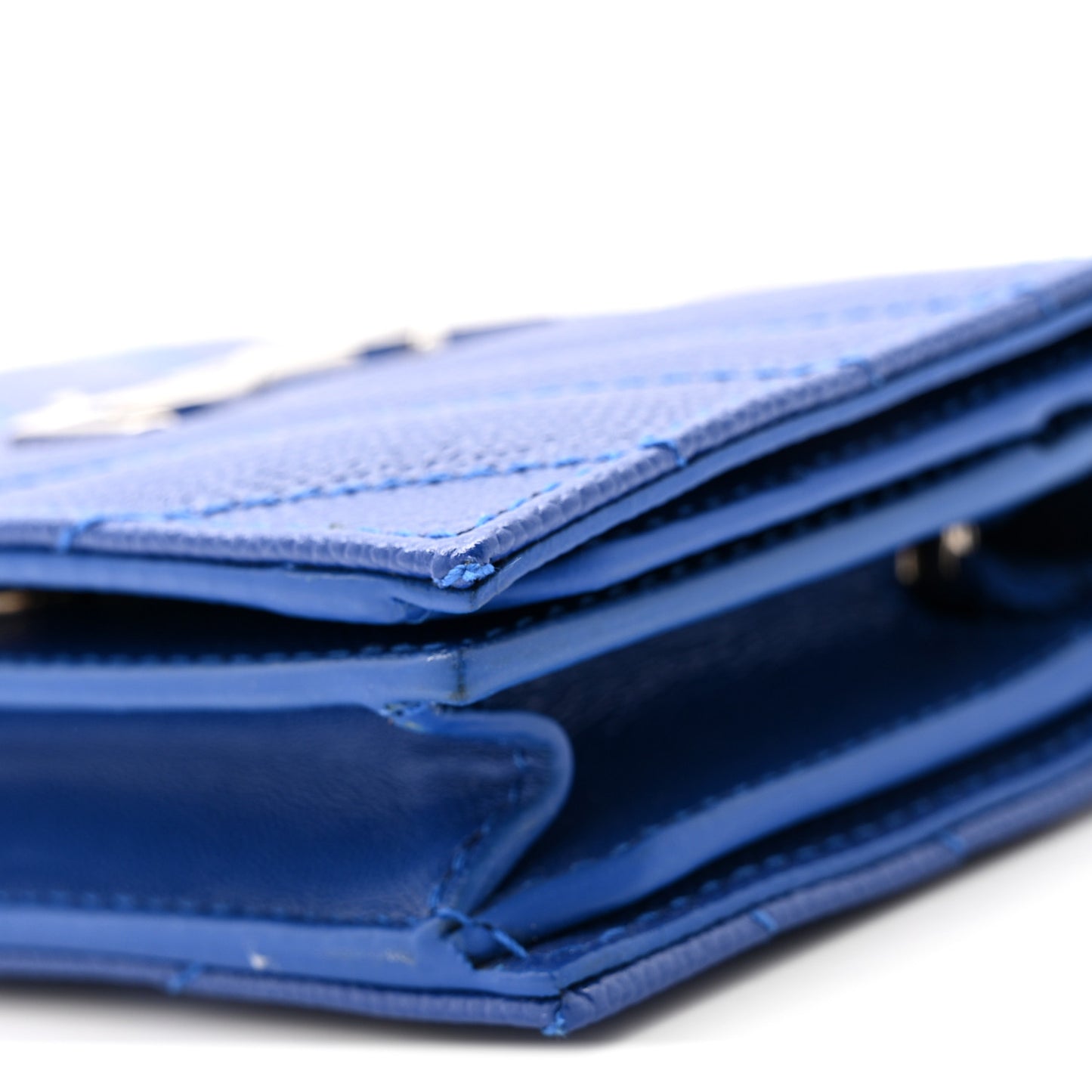 Grain De Poudre Matelasse Chevron Monogram Flap Card Case Blue Gitano