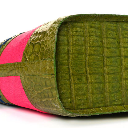 Nancy Gonzalez Crocodile Canvas Woven Tote Pink Green Blue 6 of 9
