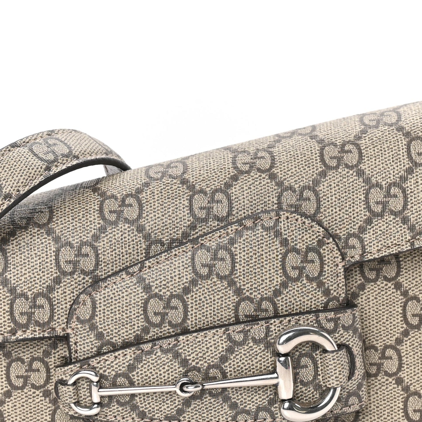 GG Supreme Monogram Small Horsebit 1955 Asymmetric Shoulder Bag Beige Ebony