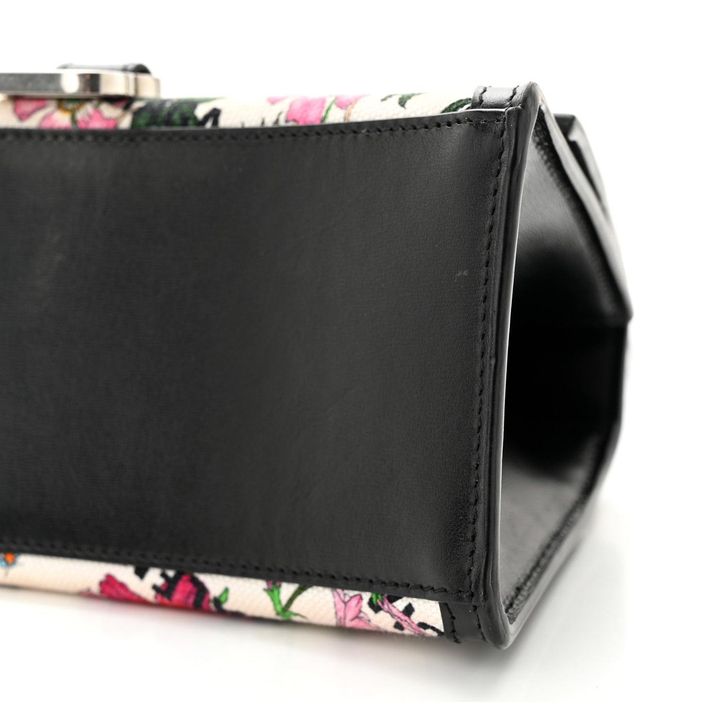 X GUCCI Canvas Boarded Plutone Calfskin Flora Logo Print Small Hourglass Top Handle Bag White Multicolor Black