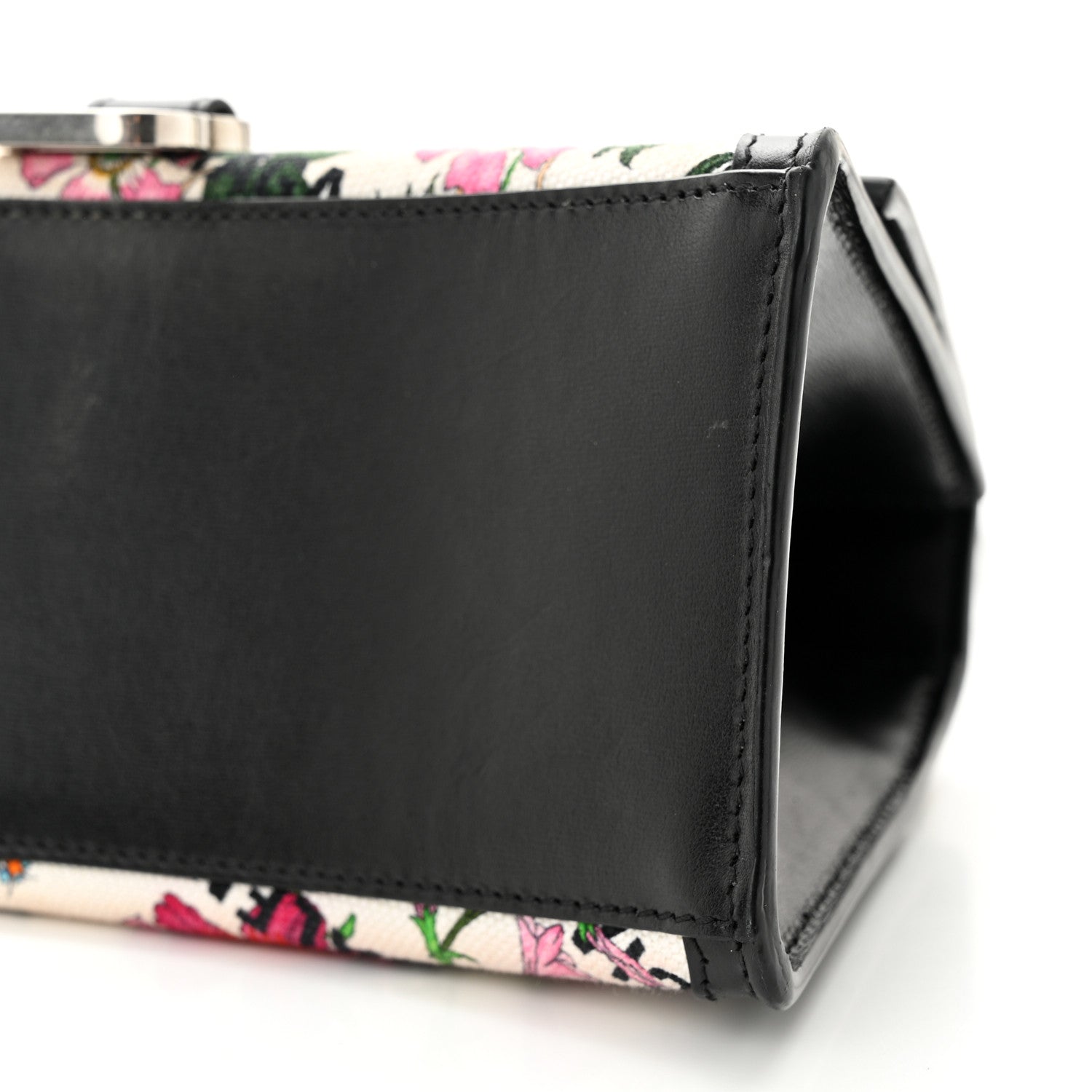 Balenciaga X GUCCI Canvas Boarded Plutone Calfskin Flora Logo Print Small Hourglass Top Handle Bag White Multicolor Black 9 of 14