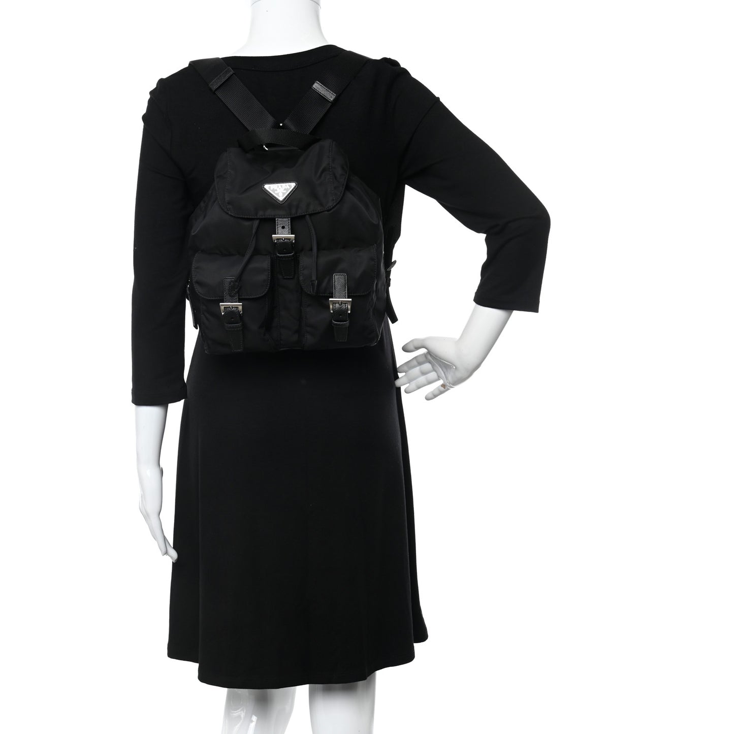 Tessuto Nylon Saffiano Small Backpack Black