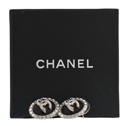 Chanel Crystal Enamel CC Round Earrings Light Gold Black 6 of 6