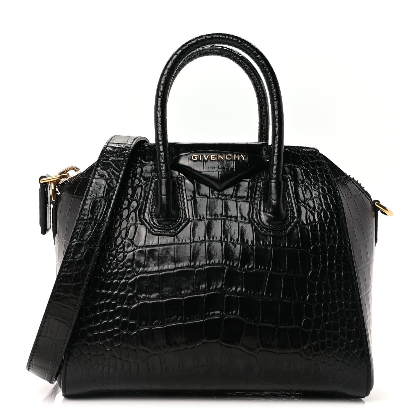 Calfskin Crocodile Embossed Mini Antigona Black