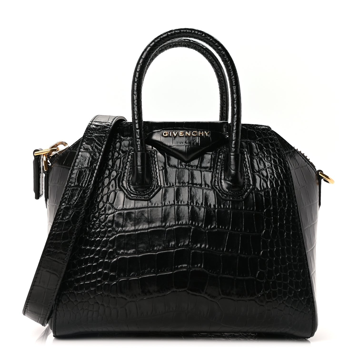 Givenchy Calfskin Crocodile Embossed Mini Antigona Black 1 of 8