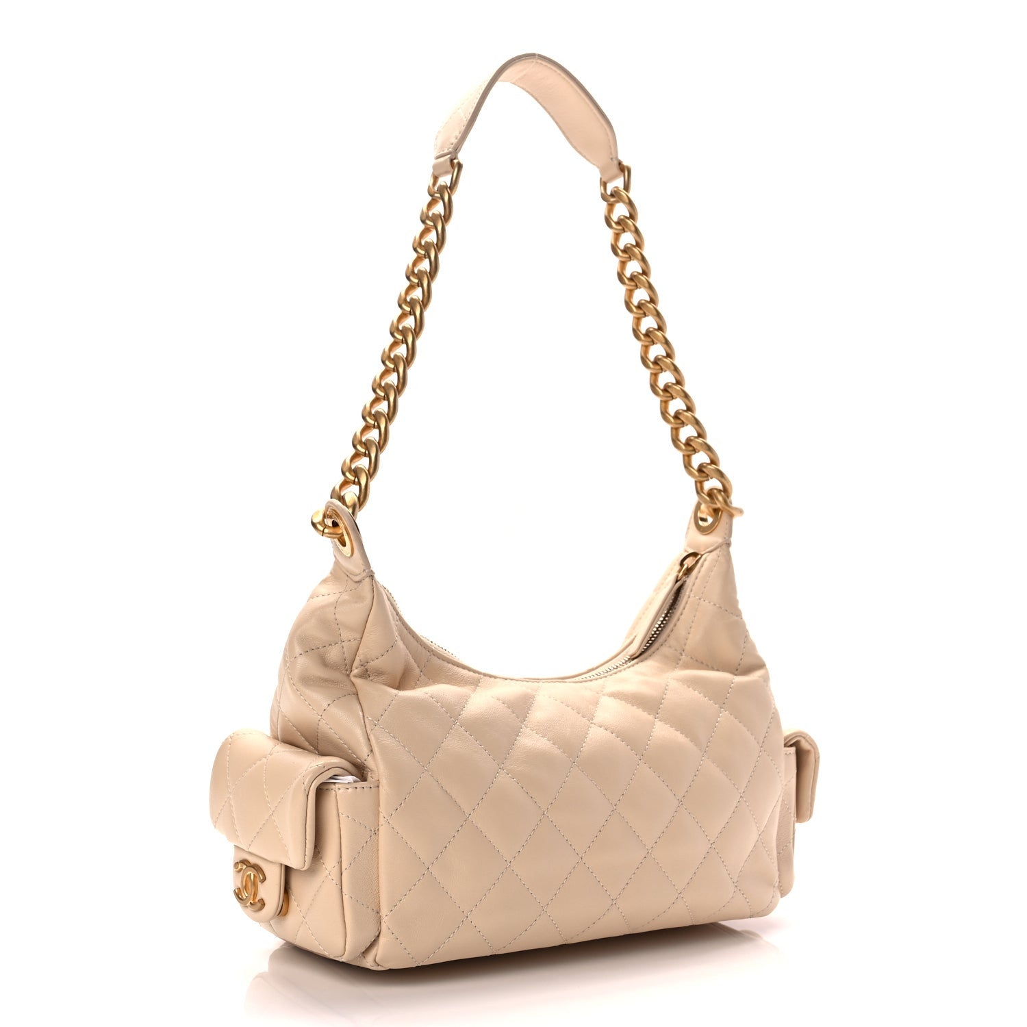 Chanel Shiny Lambskin Quilted Trendy Pockets Hobo Beige 2 of 10