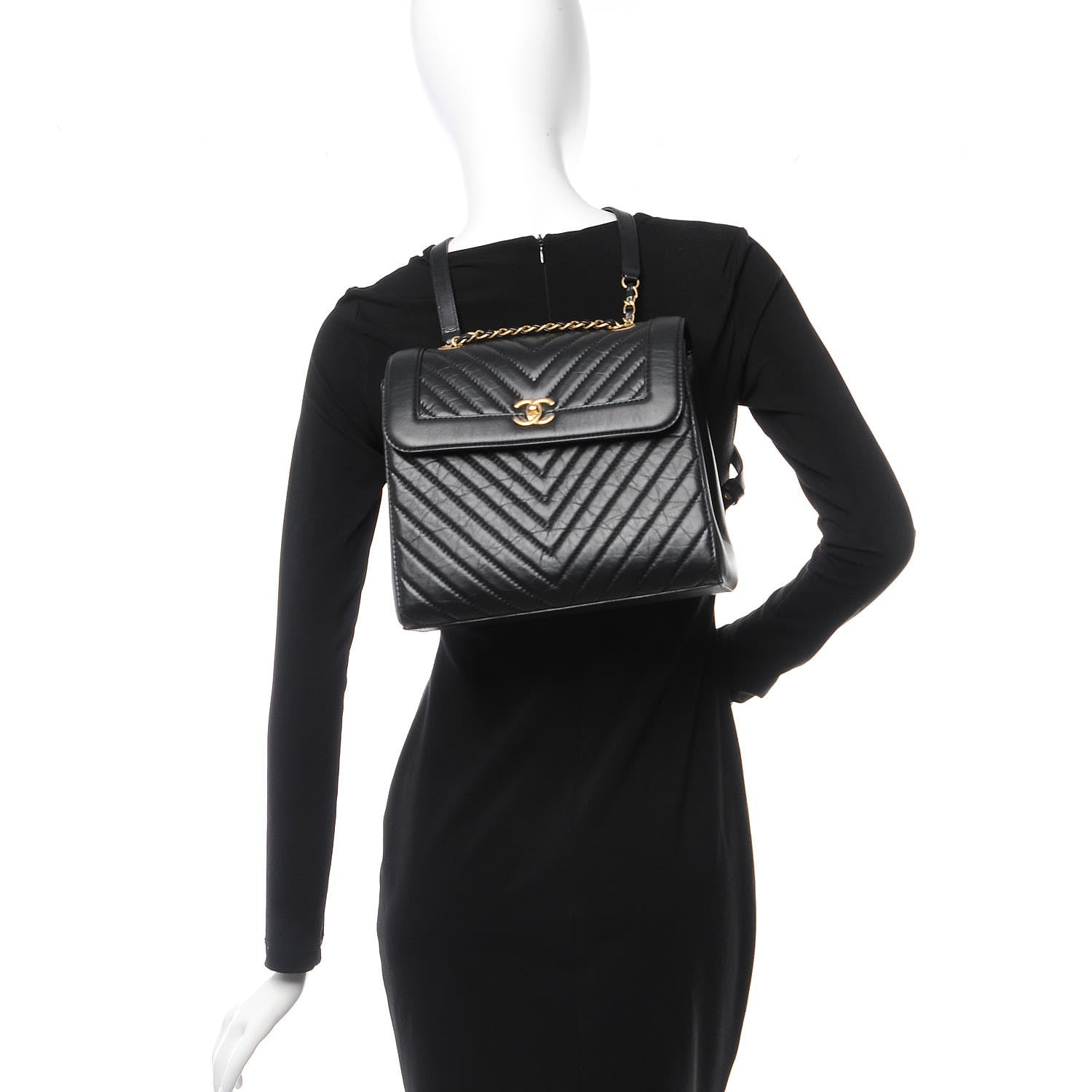 Chanel Aged Calfskin Chevron Quilted Backpack Black 2 of 7