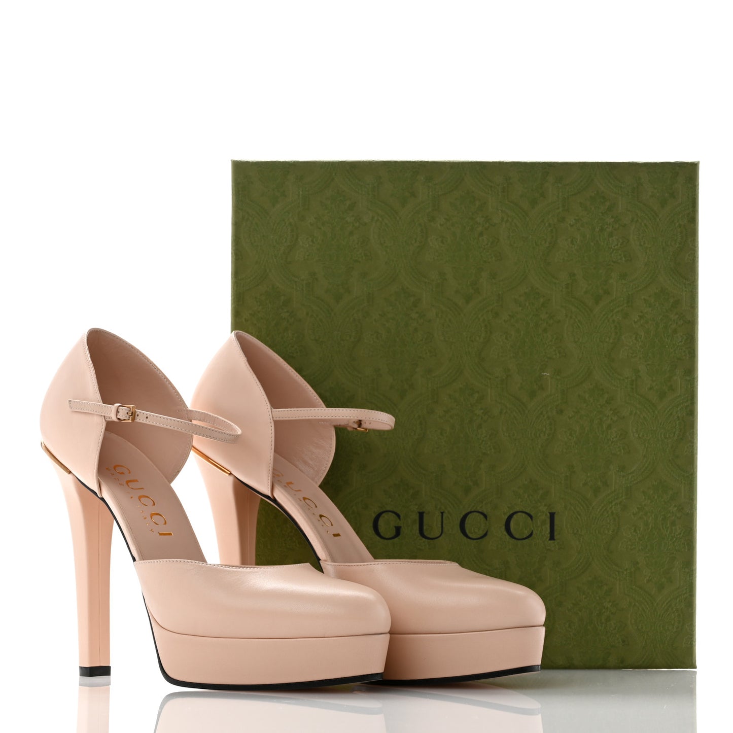 Malaga Kid Interlocking G Ankle Strap Platform Pumps 40 Skin Rose