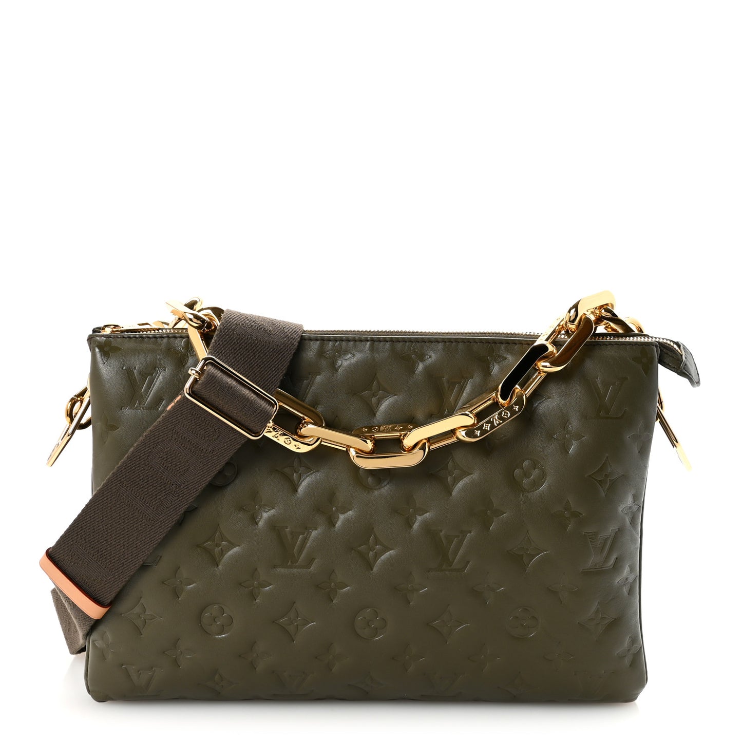 Lambskin Embossed Monogram Coussin MM Khaki