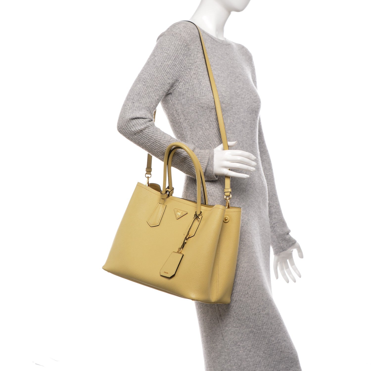 Prada Saffiano Cuir Medium Double Bag Polline 2 of 15