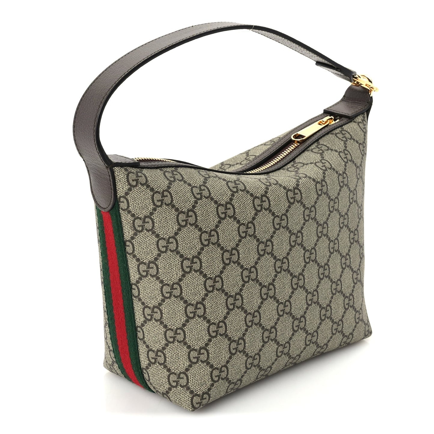 GG Supreme Monogram Textured Calfskin Web Super Mini Ophidia Shoulder Bag Beige Ebony New Acero