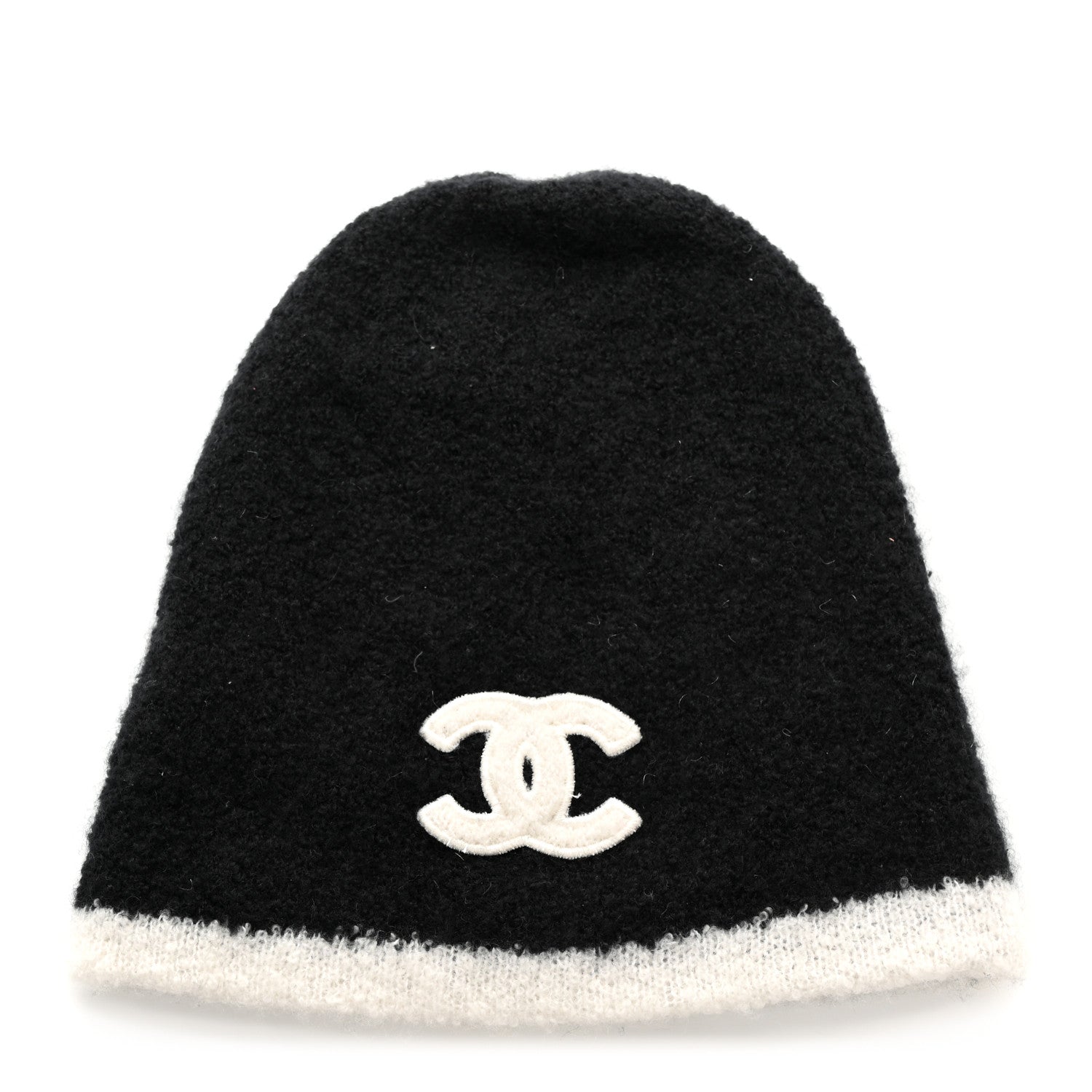 Chanel Cashmere Silk CC Beanie Hat Black White 1 of 6