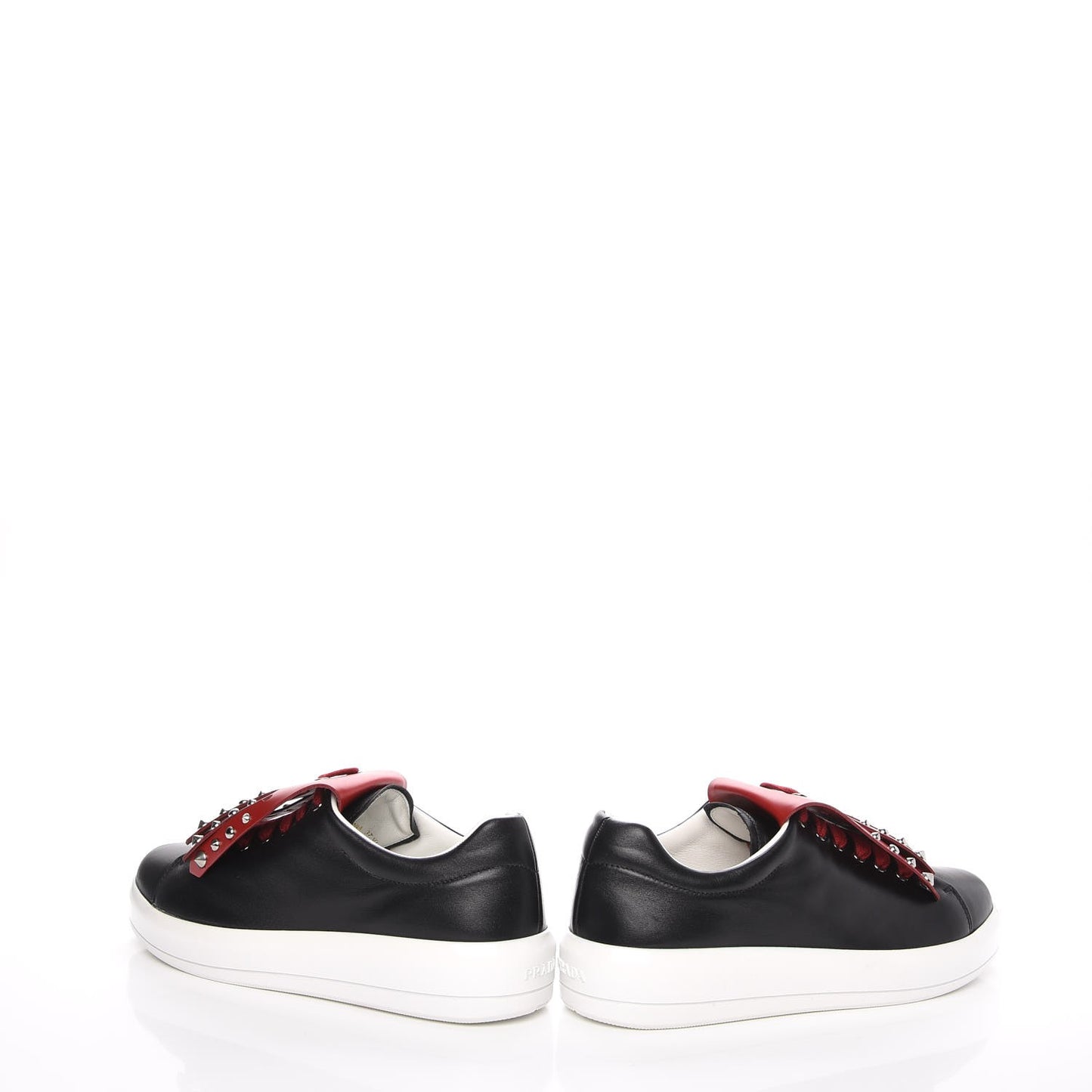 Vitello Soft Studded Fringe Sneakers 37.5 Black Rosso