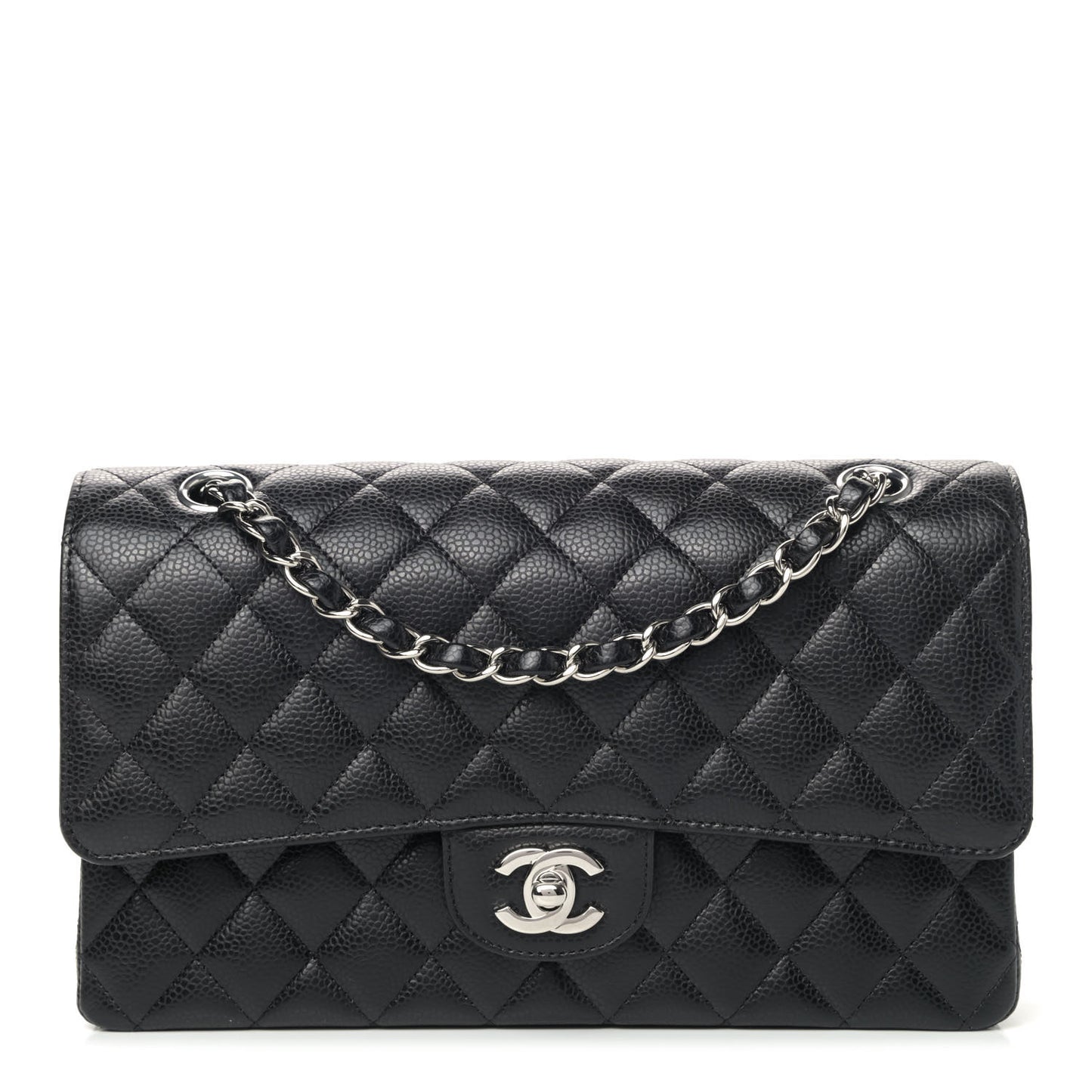 Caviar Quilted Medium Double Flap Black