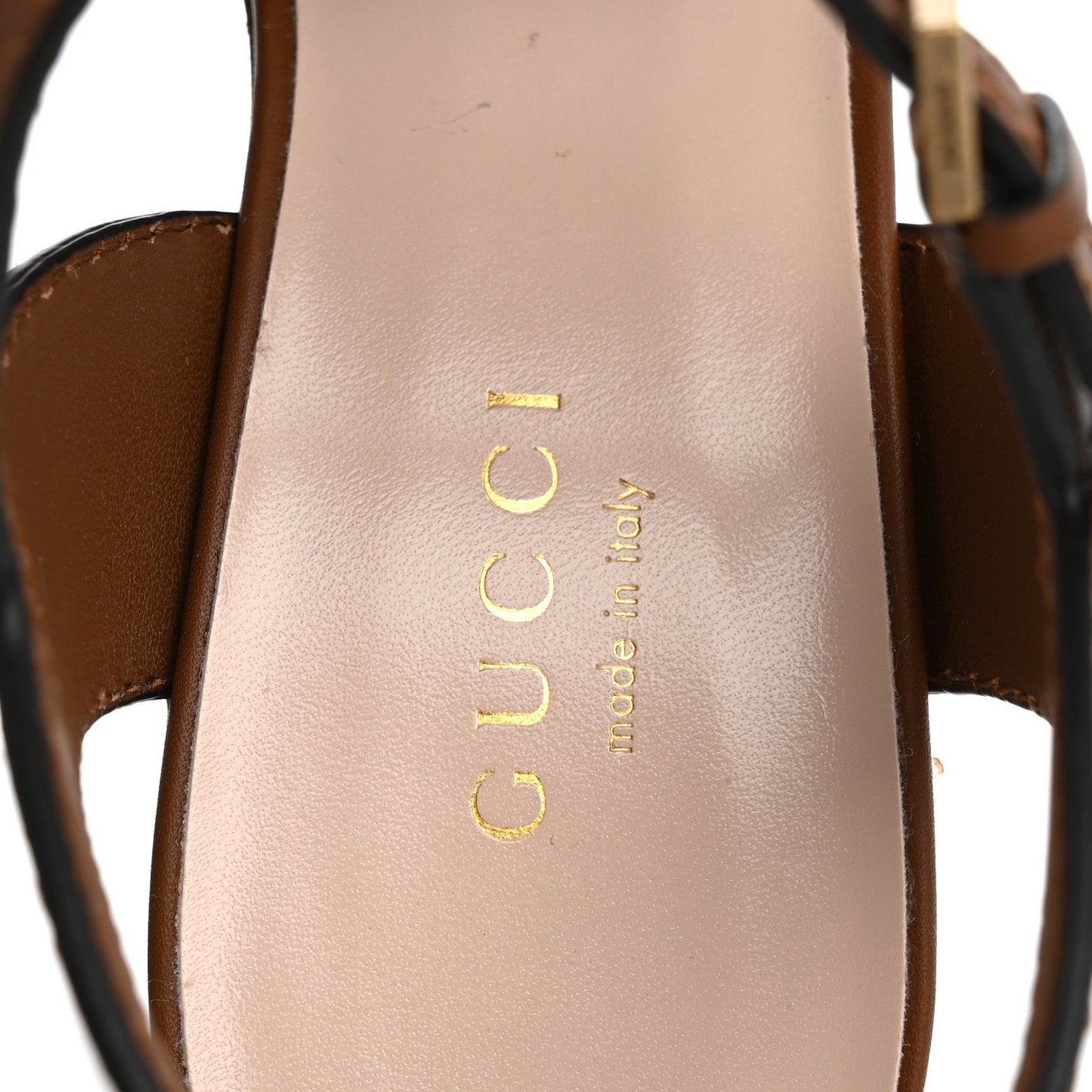 Cosmos Softy Calfskin Wooden InterLocking G Cut-Out 30/120mm Platform Sandals 35.5 Cuir