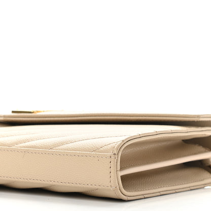 Saint Laurent Grain De Poudre Matelasse Chevron Cassandre Chain Wallet Deep Beige 9 of 9
