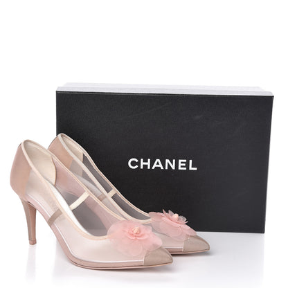 Chanel Mesh Grosgrain Camellia Pumps 38.5 Pink Beige 8 of 8