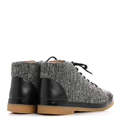 Chanel Wool Calfskin CC Lace Up Short Boots 37.5 Grey Black 5 of 7