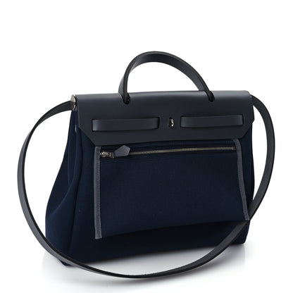 Hermes Military Toile Vache Hunter Herbag Zip Retourne 31 PM Bleu Marine Black 3 of 9