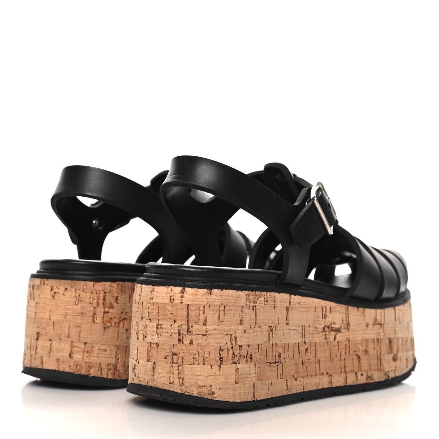 Prada Rubber Soft Cork Triangle Fisherman 75mm Platform Sandals 37 Black 5 of 7