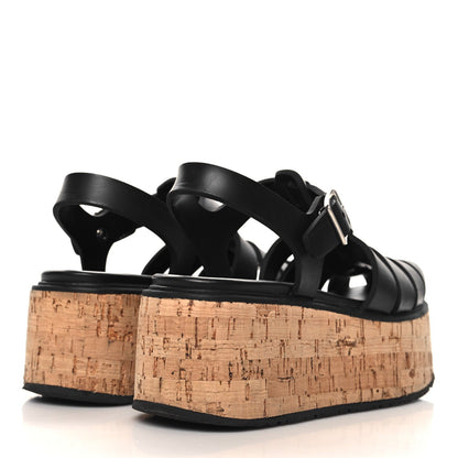 Prada Rubber Soft Cork Triangle Fisherman 75mm Platform Sandals 37 Black 5 of 7