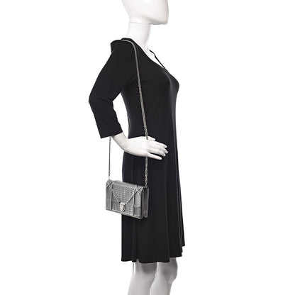 Christian Dior Metallic Patent Micro-Cannage Diorama Wallet on Chain Pouch Silver 2 of 12