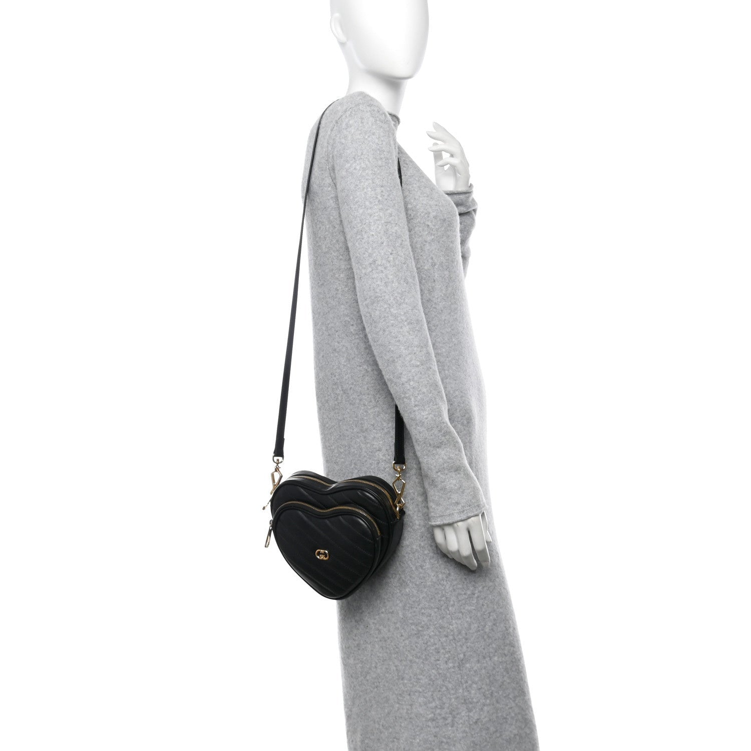 Gucci Calfskin Matelasse Diagonal Mini InterLocking G Heart Shoulder Bag Black 2 of 7
