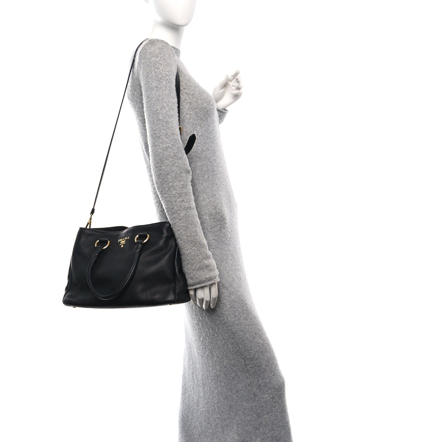 Prada Vitello Daino Tote Black 2 of 7