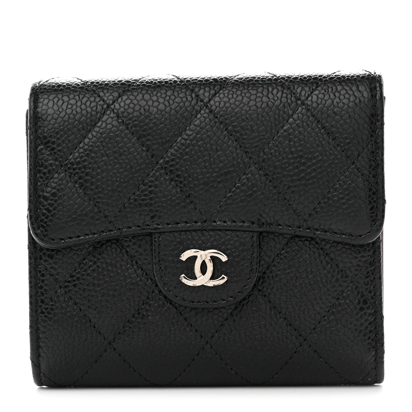Caviar Quilted Compact Flap Wallet Black