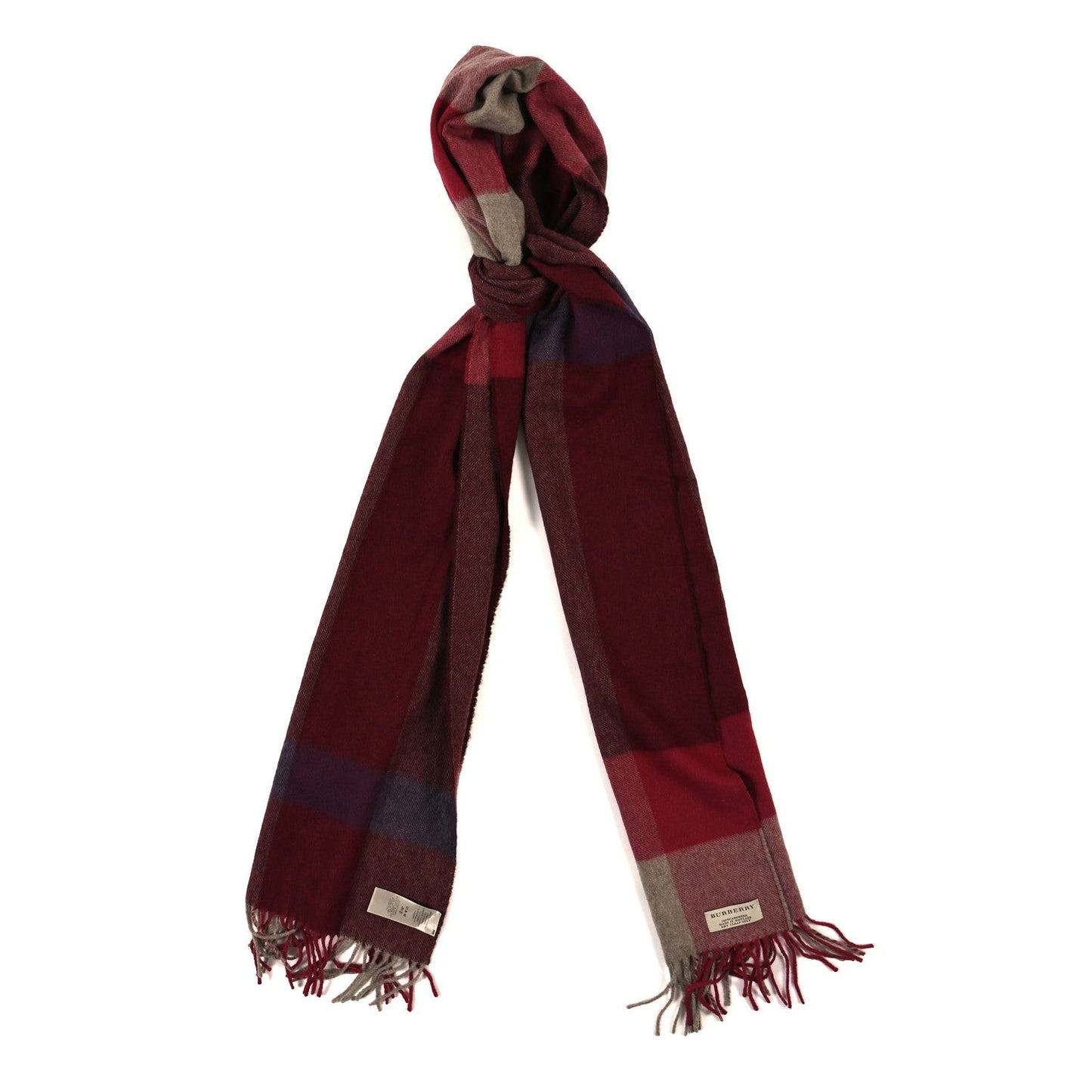 Cashmere Mega Check Fringe Scarf Red