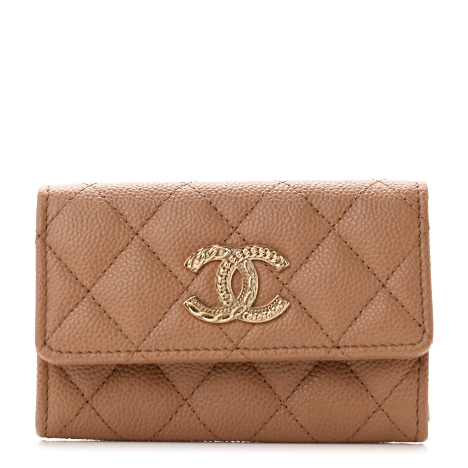 Chanel Caviar Quilted Multi Chain CC Flap Card Holder Beige 1 of 8