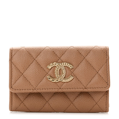 Chanel Caviar Quilted Multi Chain CC Flap Card Holder Beige 1 of 8