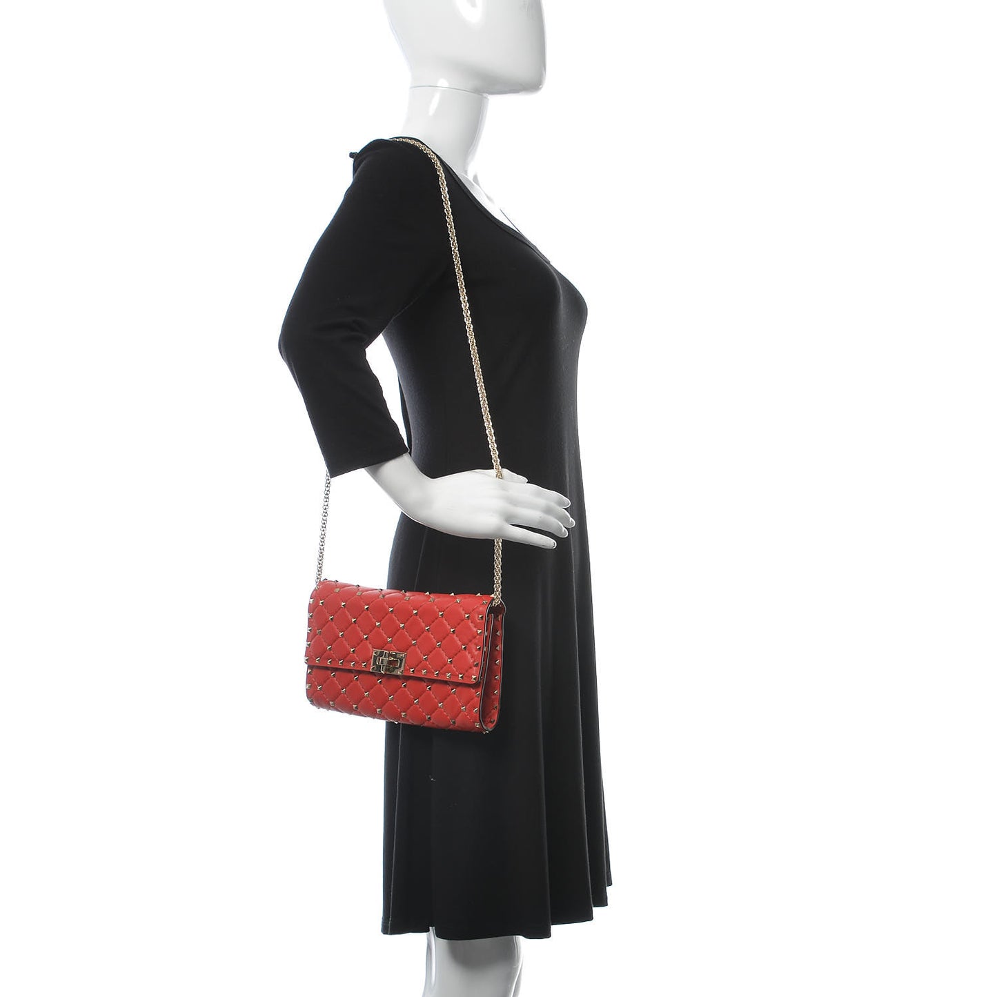 Lambskin Rockstud Spike Wallet on Chain Red