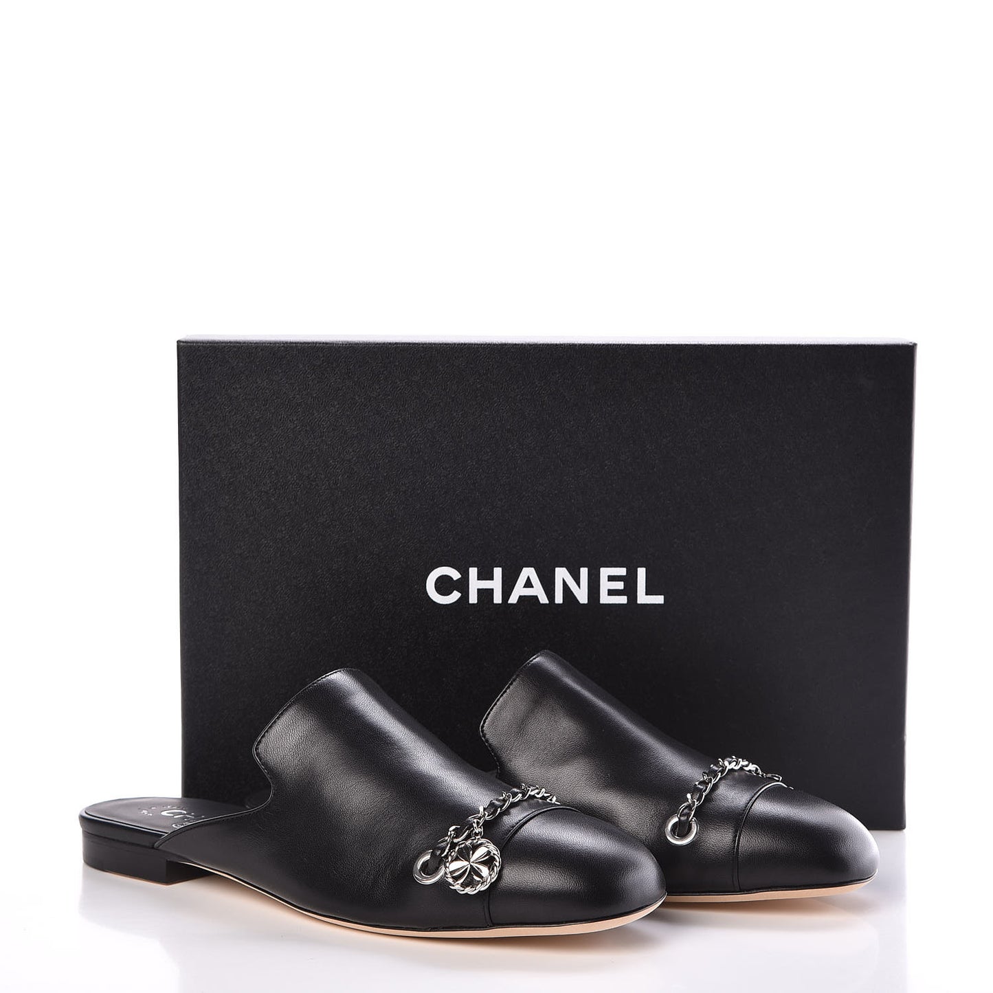 Lambskin Chain CC Mules 39.5 Black