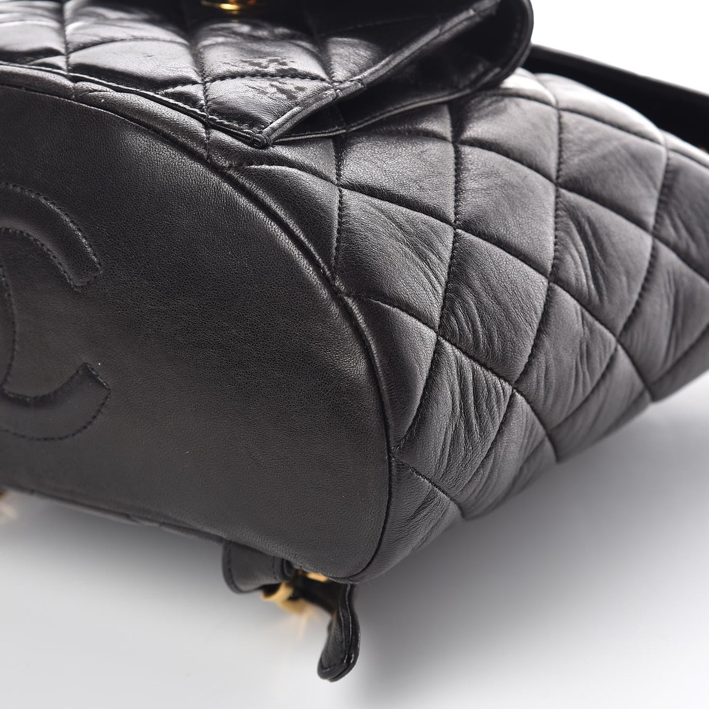 Lambskin Quilted Drawstring Backpack Black