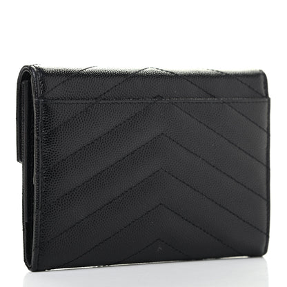 Saint Laurent Grain De Poudre Matelasse Chevron Small Monogram Passport Case Black 2 of 6