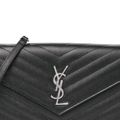 Saint Laurent Grain De Poudre Matelasse Chevron Monogram Chain Wallet Black 8 of 15