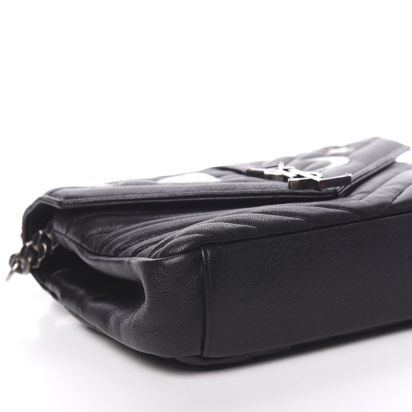 Sheepskin Matelasse Chevron Patchwork Monogram Medium College Bag Black